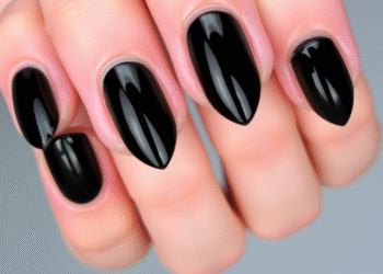 edgy black french tip almond nails
